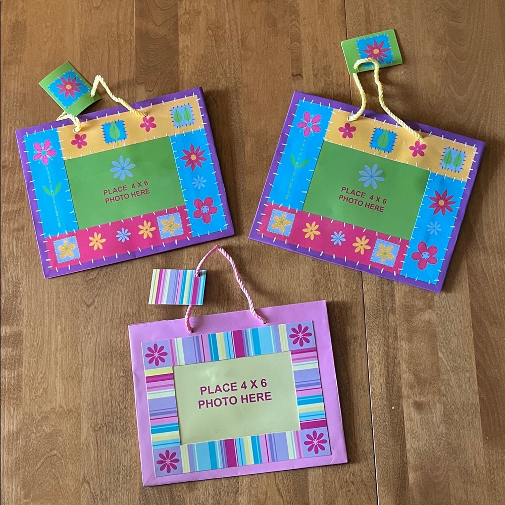 Bundle Of Three Striped / Floral Photo Frame Gift Bags